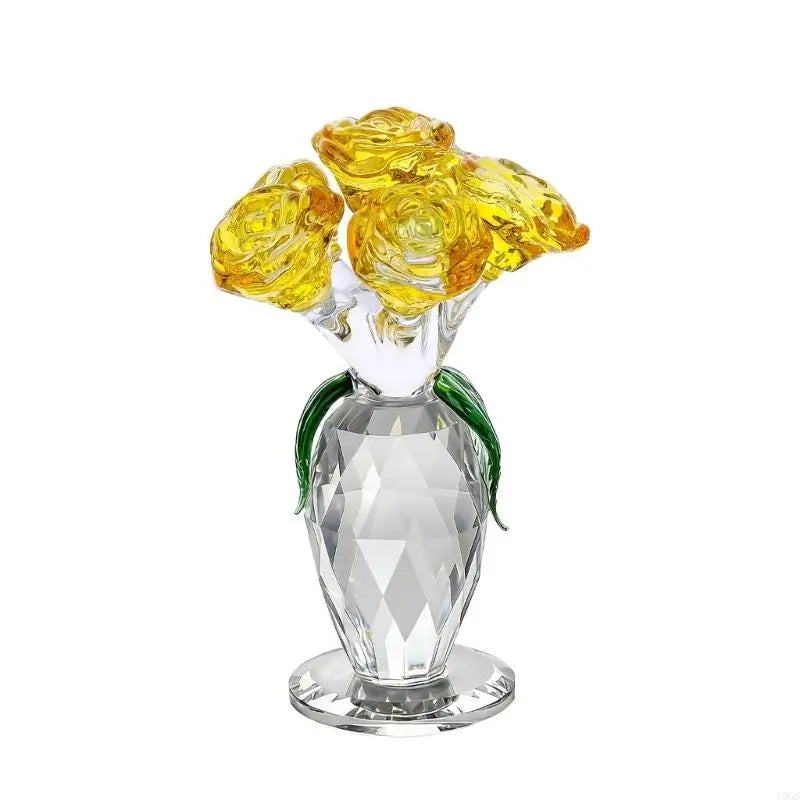 Colorful Crystal Rose Figurines,Rose Flower Gift for Mom Wife Grandmas,Glass Flower Figurines Collectible Ornament Y5GB