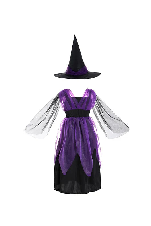 Halloween Costume for Kids Halloween Fantasy Vampire Costume Girls Long Tutu Dress Kids Carnival Outfit Gothic Feather Clothes