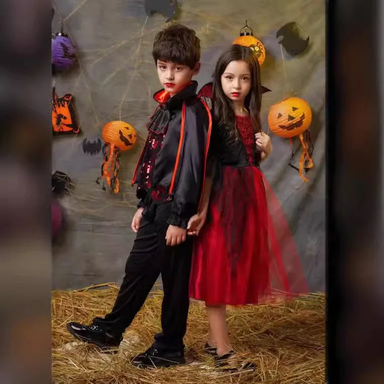 Halloween Costume for Kids Halloween Fantasy Vampire Costume Girls Long Tutu Dress Kids Carnival Outfit Gothic Feather Clothes