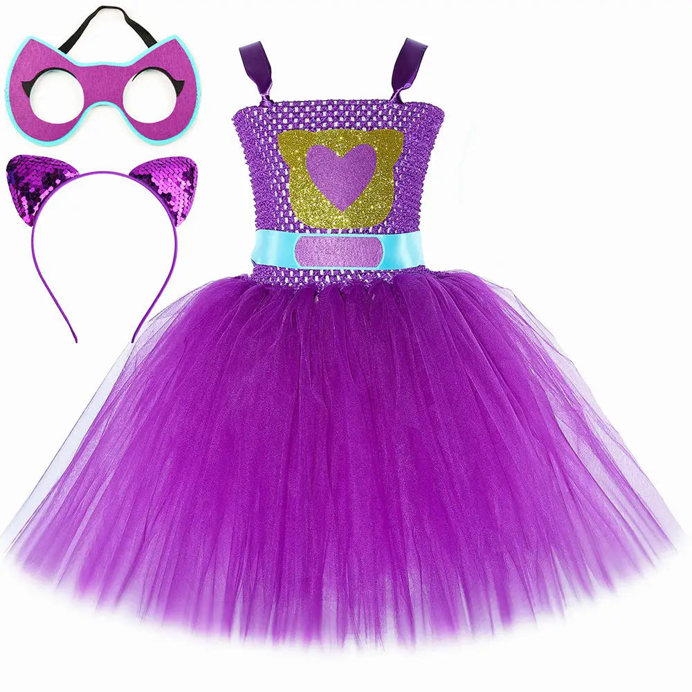 Girls Super Kitties Tutu Dress Costume Kids Halloween Cartoon Cat Costumes Girl Carnival Party Perform Princess Dress Up Clothes