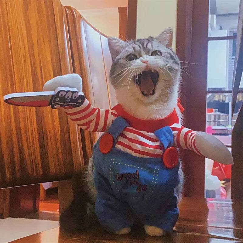 Funny Cat Clothes Halloween Cosplay Costumes For Small Medium Dog Cats Creative Pet Party Kitten Jumpsuits Soft Warm Cat Coat