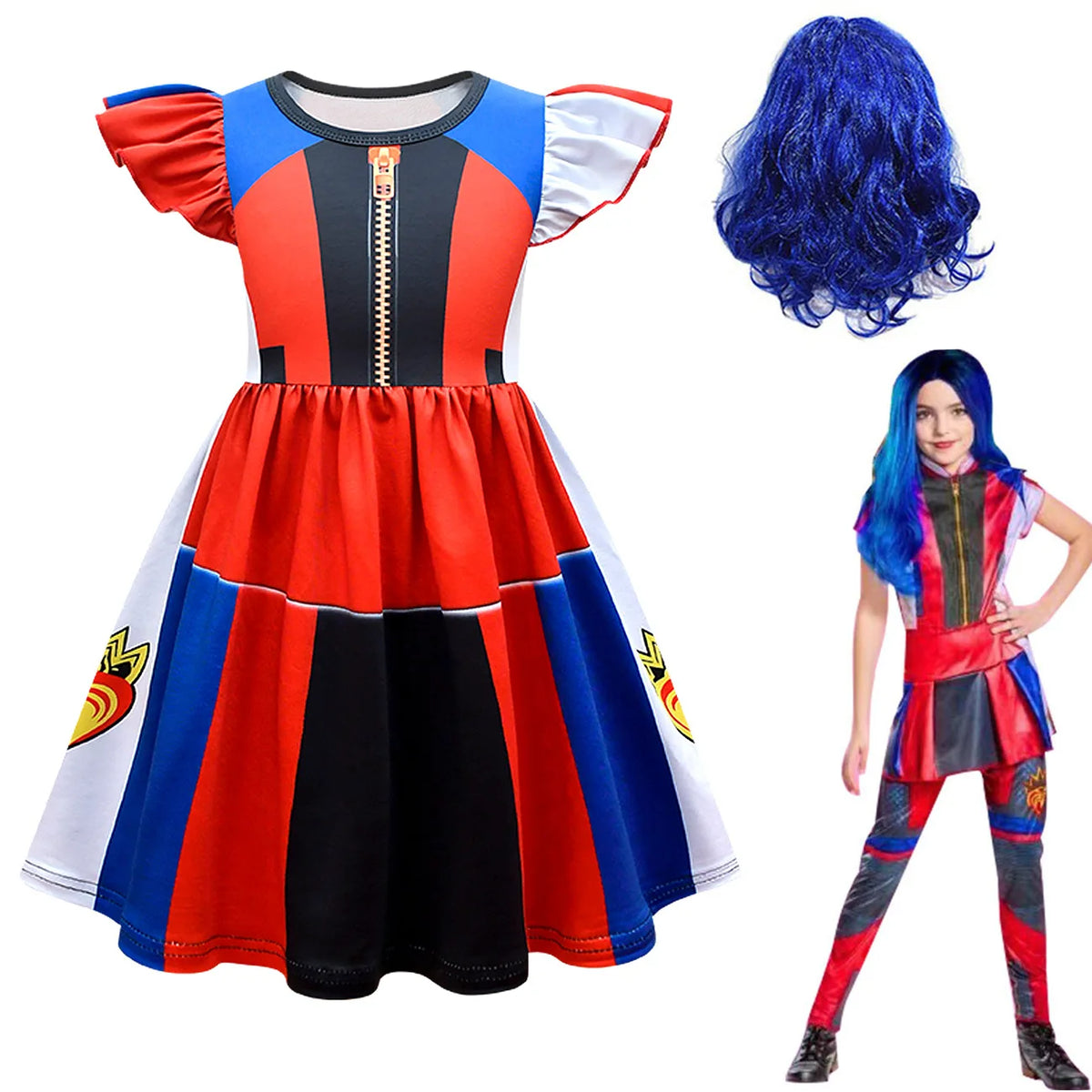 Descendants 3 Mal Costumes for Girls Evie Cosplay Costume Children Summer Short Dresses Girls Halloween Birthday Party Dress Up