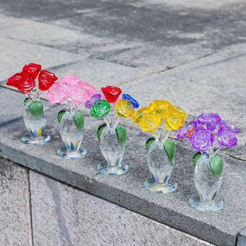 Colorful Crystal Rose Figurines,Rose Flower Gift for Mom Wife Grandmas,Glass Flower Figurines Collectible Ornament Y5GB