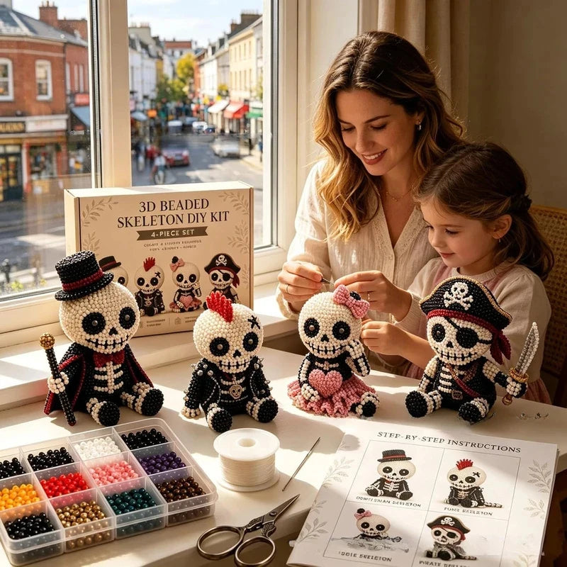 Creative 3D Beaded Skeleton Crafting Kit Unique DIY Art Set With Instructions Perfect Holiday Gift For Kids And Adults Fun 4PCS