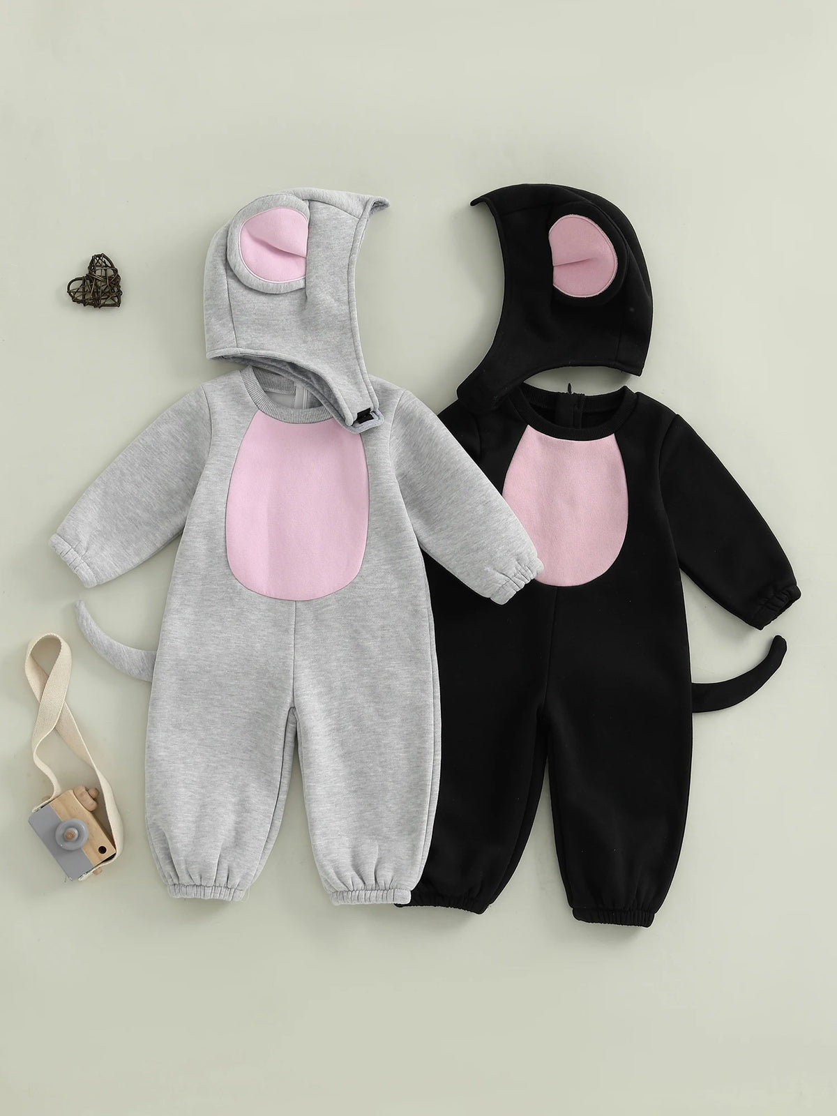 0-3Years Baby Mouse Costumes Novelty Long Sleeve Contrast Color Jumpsuit with Hat Halloween Cosplay Costumes for Boy Girl