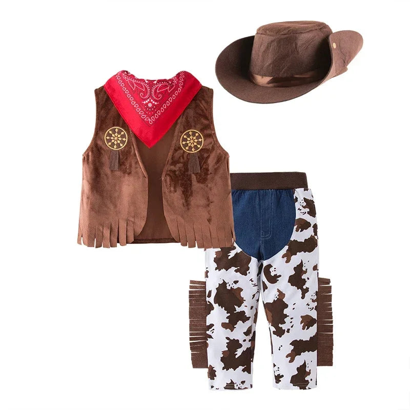Kid Boys Cowboy Costume Children Western Cowboy Costumes Purim Cosplay Halloween Event Dress Up Party Stage Performance Outfits