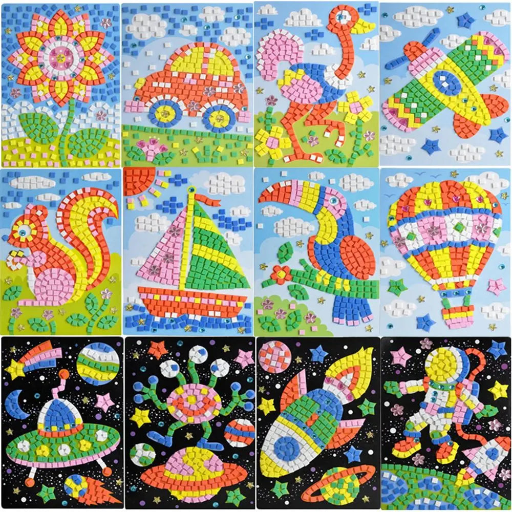 Creative Kids Game  Early Educational DIY Kits 3D Mosaics Puzzle  drawing toys Stickers EVA Foam
