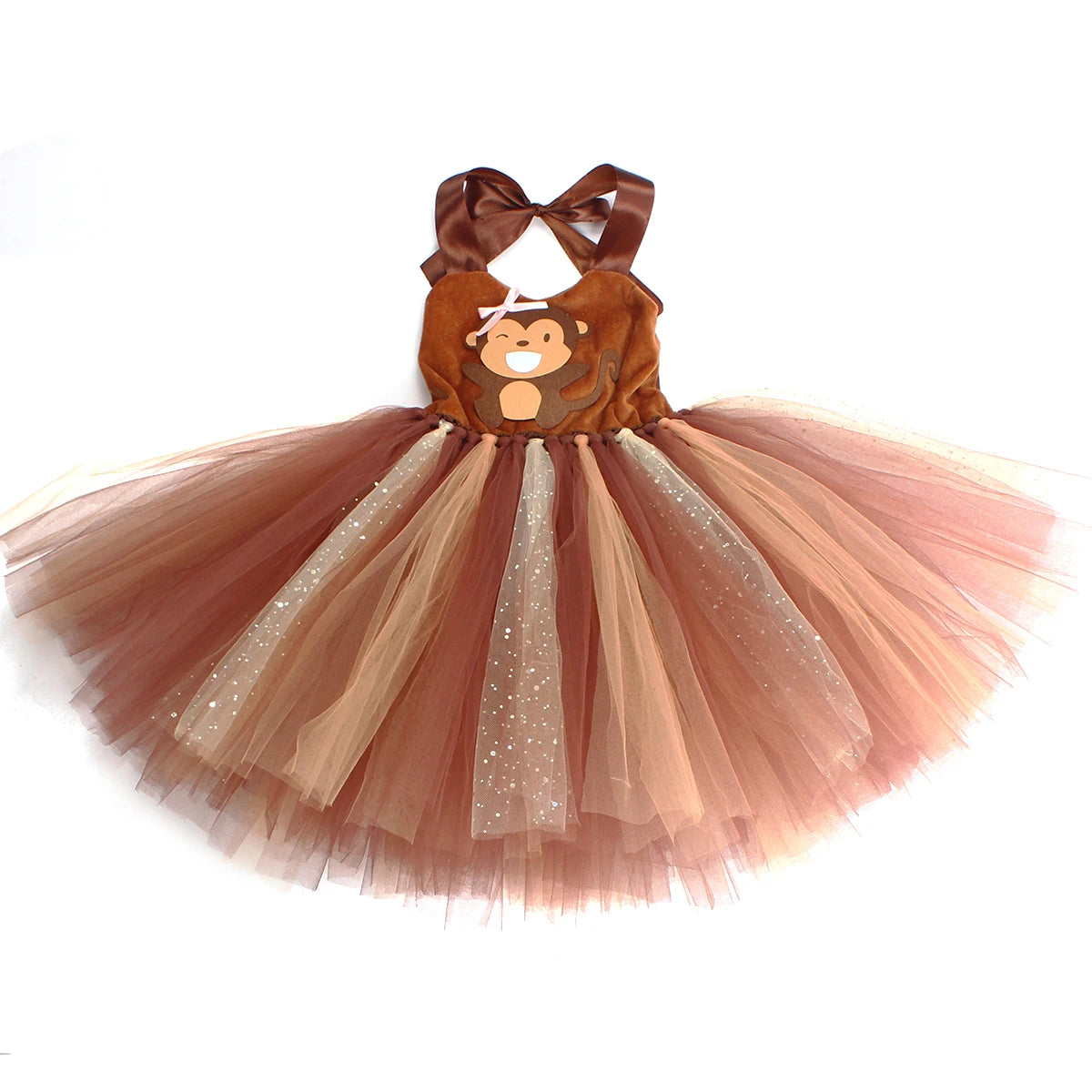 Sparkly Brown Monkey Costumes for Baby Girls Forest Tutu Dress Kids Animal Halloween Outfits Children Birthday Carnival Clothes