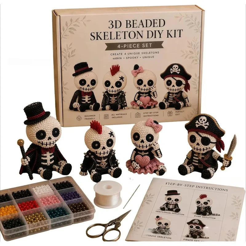 Creative 3D Beaded Skeleton Crafting Kit Unique DIY Art Set With Instructions Perfect Holiday Gift For Kids And Adults Fun 4PCS
