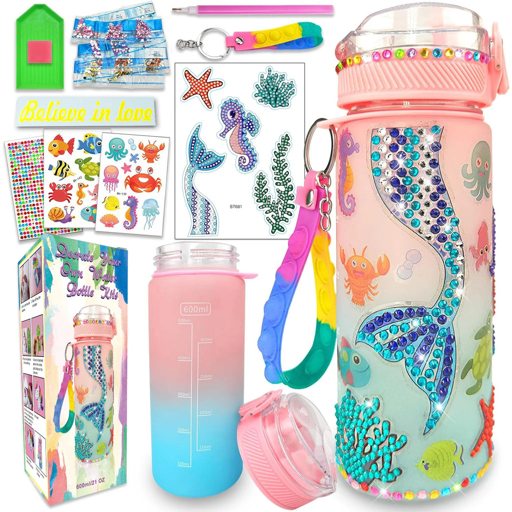 DIY Water Bottle Craft Kit for Kids, Decorative Painting Art Set, Creative Handmade Toys Birthday Gift for Girls