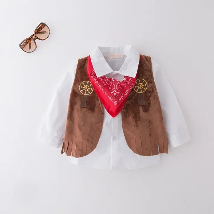 Kid Boys Cowboy Costume Children Western Cowboy Costumes Purim Cosplay Halloween Event Dress Up Party Stage Performance Outfits