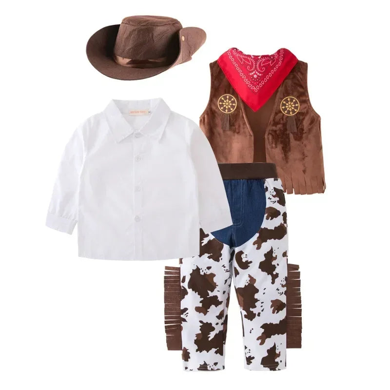 Kid Boys Cowboy Costume Children Western Cowboy Costumes Purim Cosplay Halloween Event Dress Up Party Stage Performance Outfits