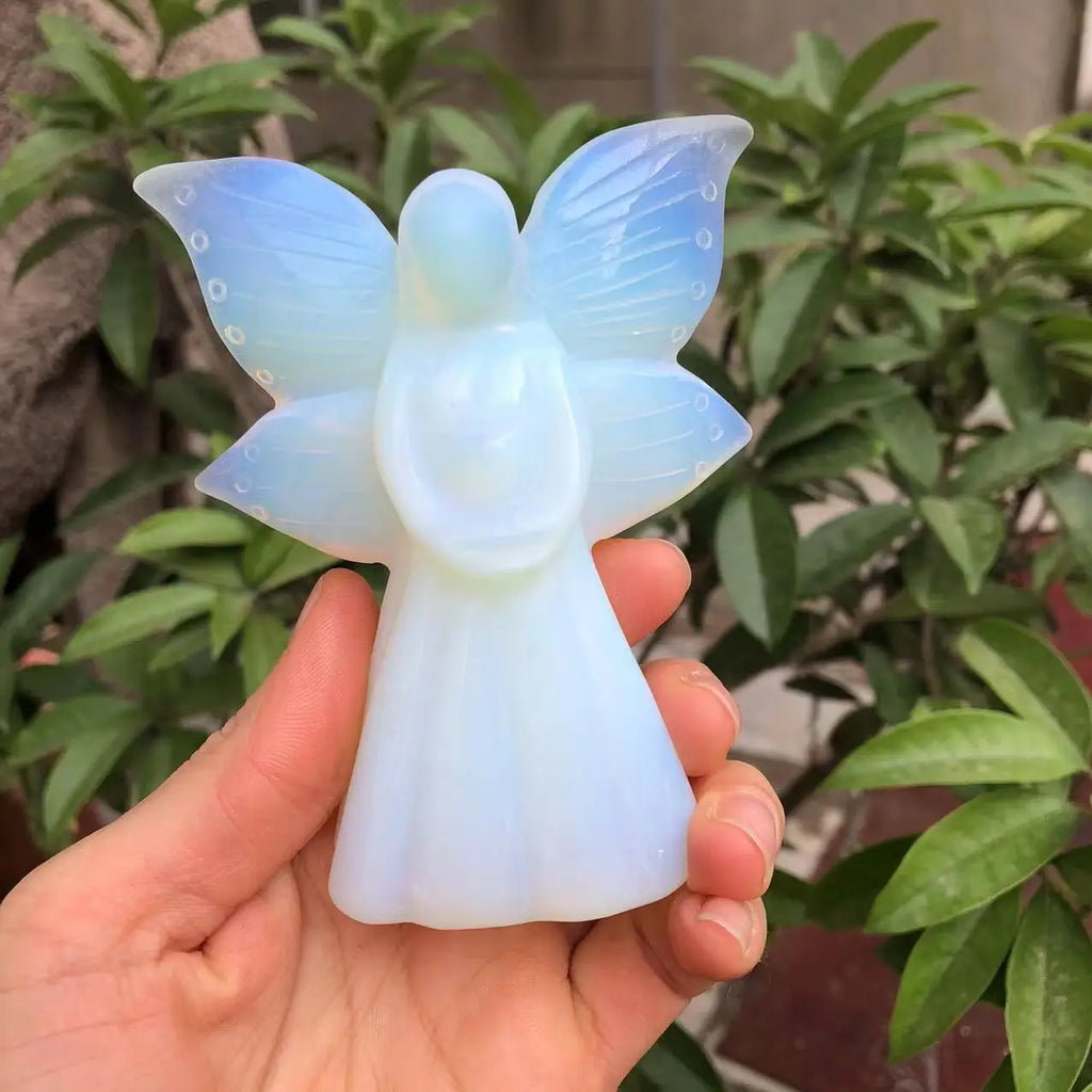 11cm Natural Crystal White Opal Wings Angel Crystal Geodes Home Decor Healing Meditation Rune Reiki Guardian Angel