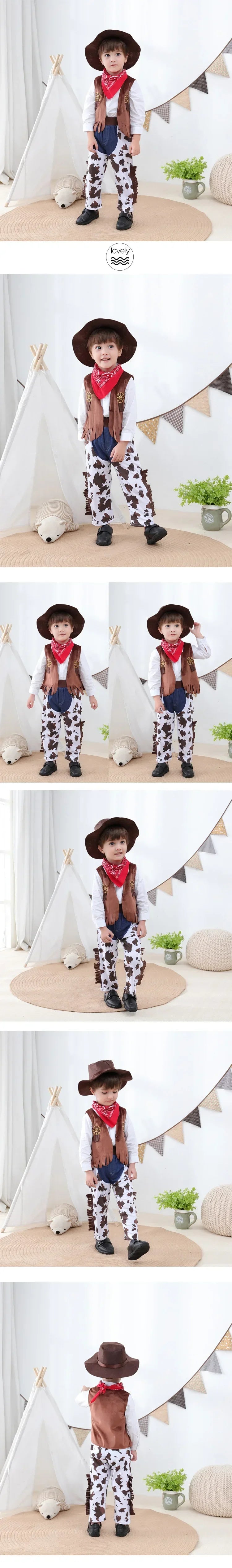 Kid Boys Cowboy Costume Children Western Cowboy Costumes Purim Cosplay Halloween Event Dress Up Party Stage Performance Outfits