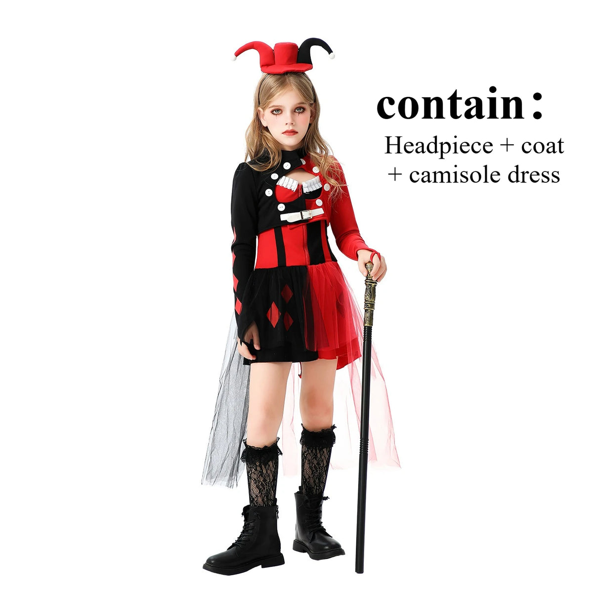 Halloween Cosplay Costumes Horror Clown Dresses Pants Headwear Clothes Sets Carnival Theme Party Role Playing Outfits for Girls