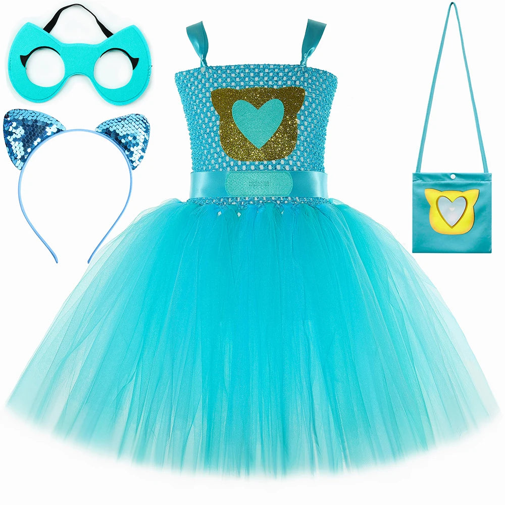 Girls Super Kitties Tutu Dress Costume Kids Halloween Cartoon Cat Costumes Girl Carnival Party Perform Princess Dress Up Clothes