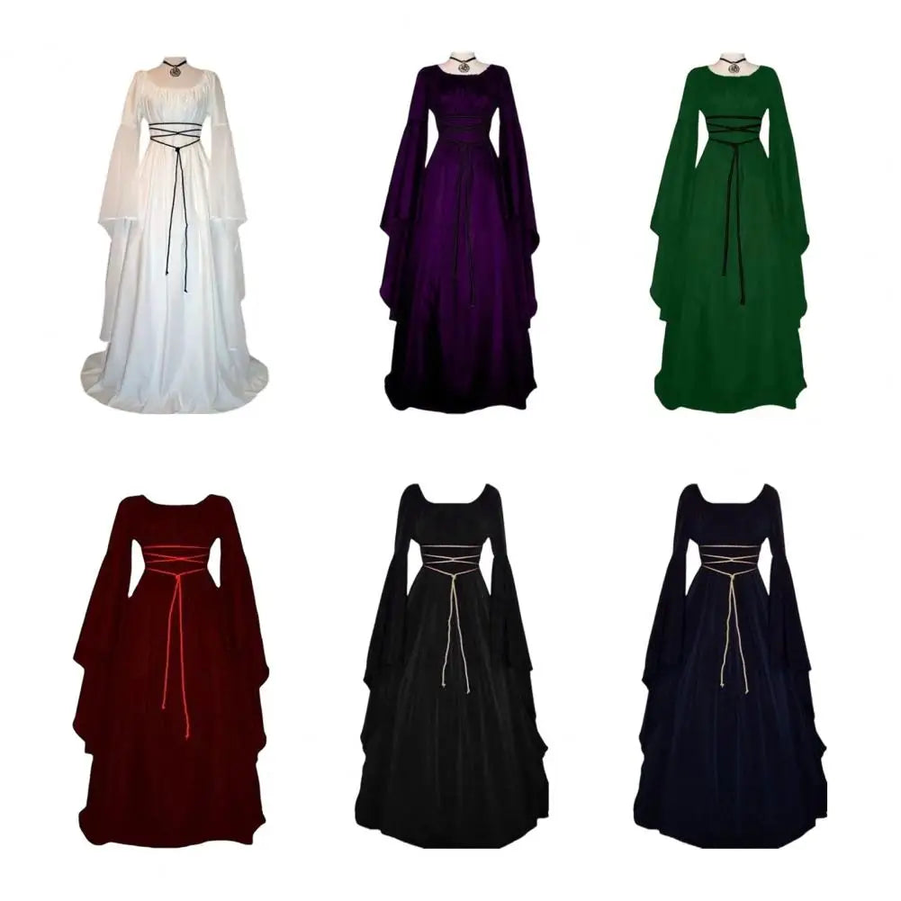 Gothic Dress for Women Halloween Renaissance Witch Dress Long Bell Sleeve Medieval Costume for Halloween Cosplay Party