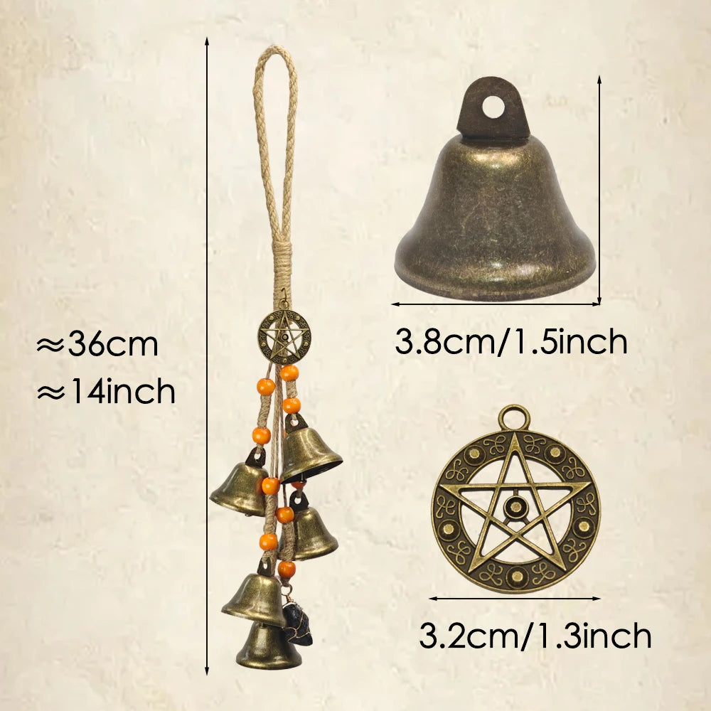Crystal Witch Bells Vintage Metal Wind Chime for Protection Positive Energy Cleansing Chime with Clear Quartz Amethyst Obsidian