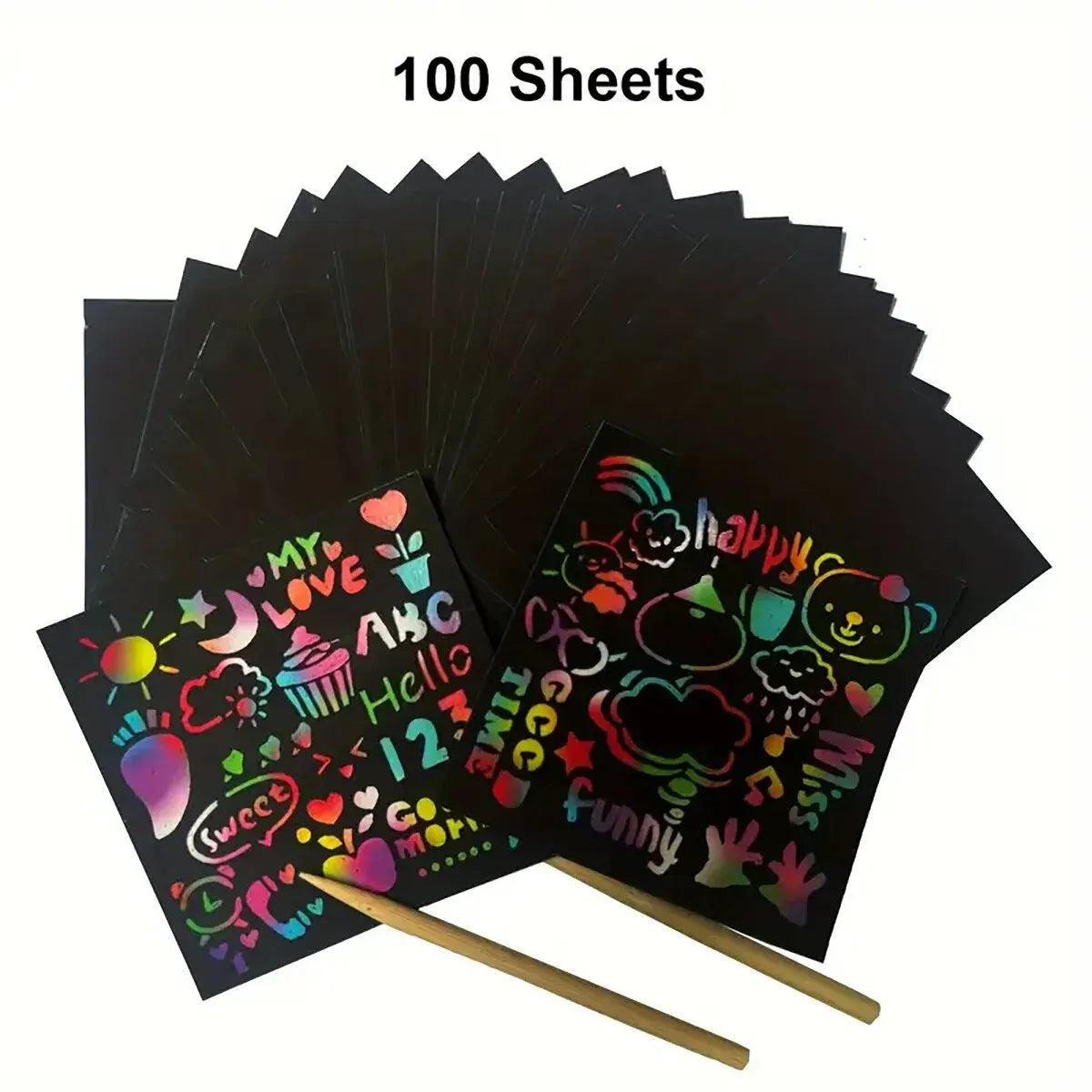 Many Creative Scratch Art Cards Kit! 100Pcs Parent-Child Craft Set with Bamboo Stick, Educational DIY Gift for Ages 3-12